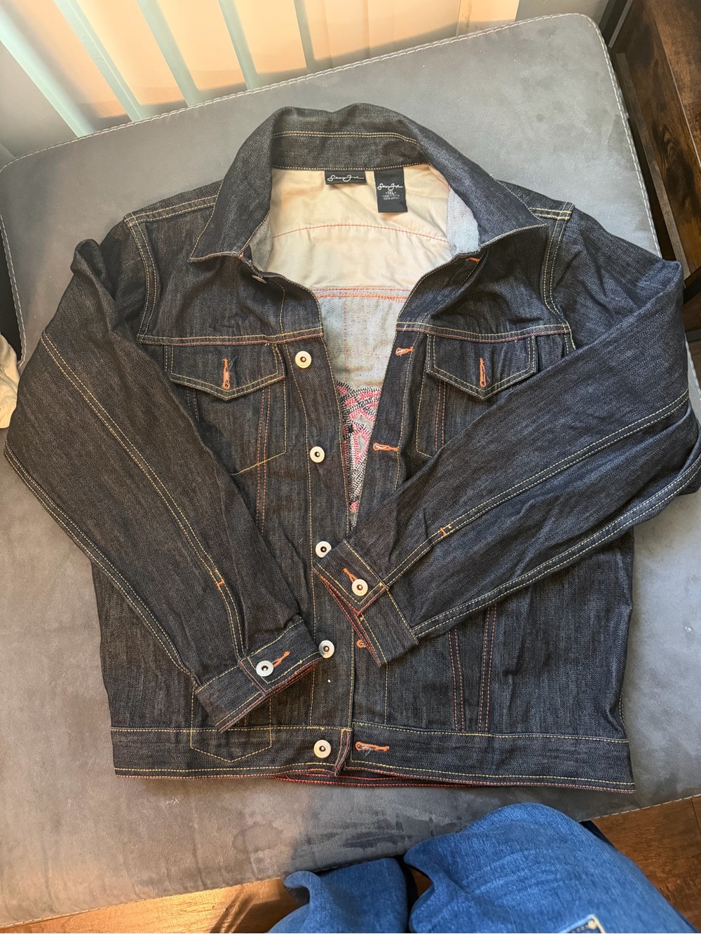 Sean John Dark Indigo Denim Jacket with Contrast Stitching